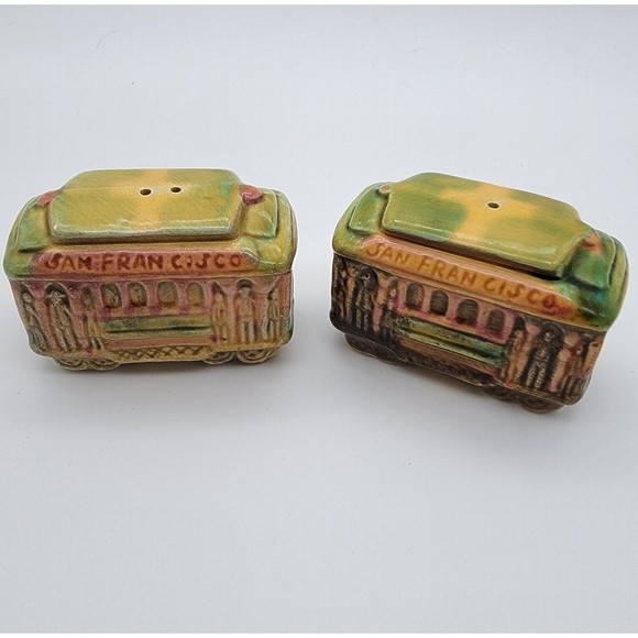 SNCO Imports 1960's Salt & Pepper Shakers San Francisco Trolley Cars Ceramic - Picture 3 of 4